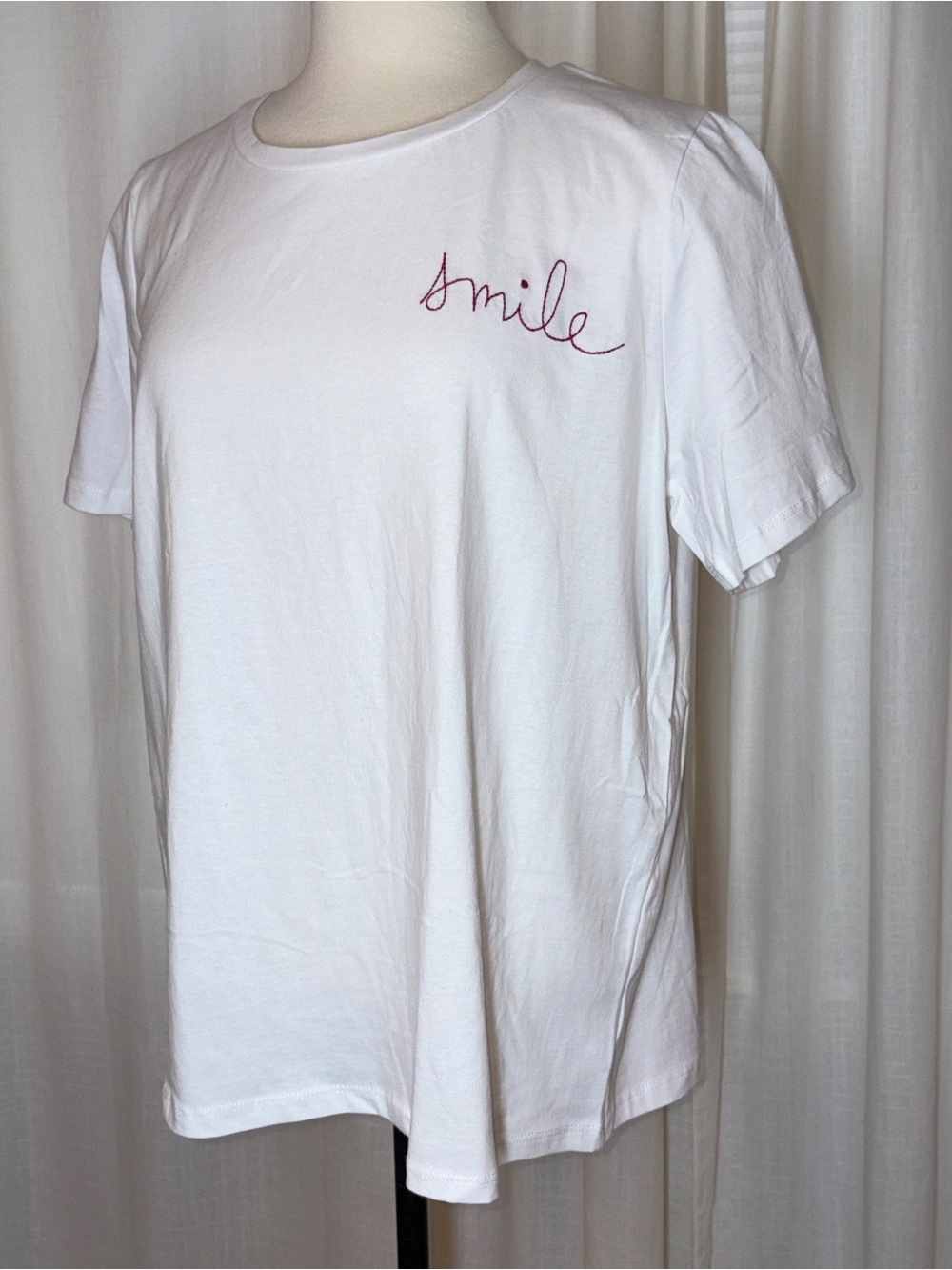 NWOT Smile Embroidered White Tee - Casual Tee